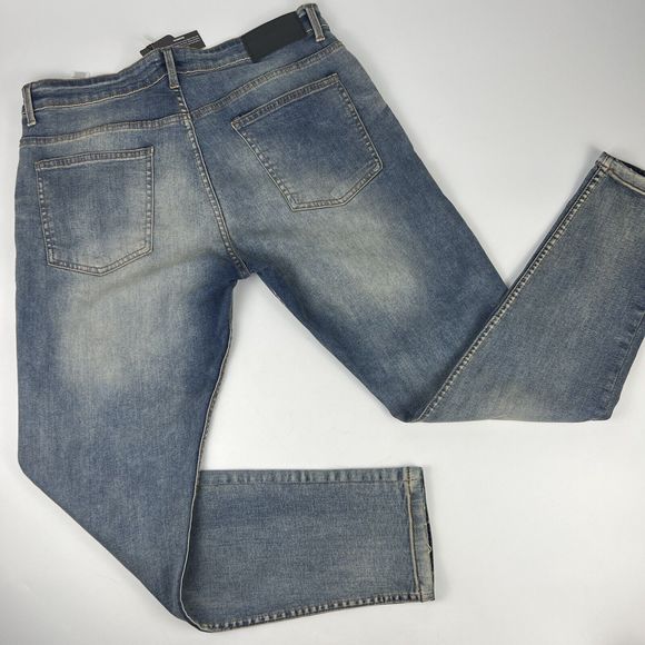BooHooMan Stretch Skinny Jeans Men’s 38X29.5 Blue Vintage Wash NWT Button Fly - Picture 6 of 15
